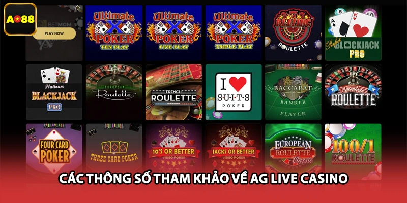 Các thông số tham khảo về AG live casino